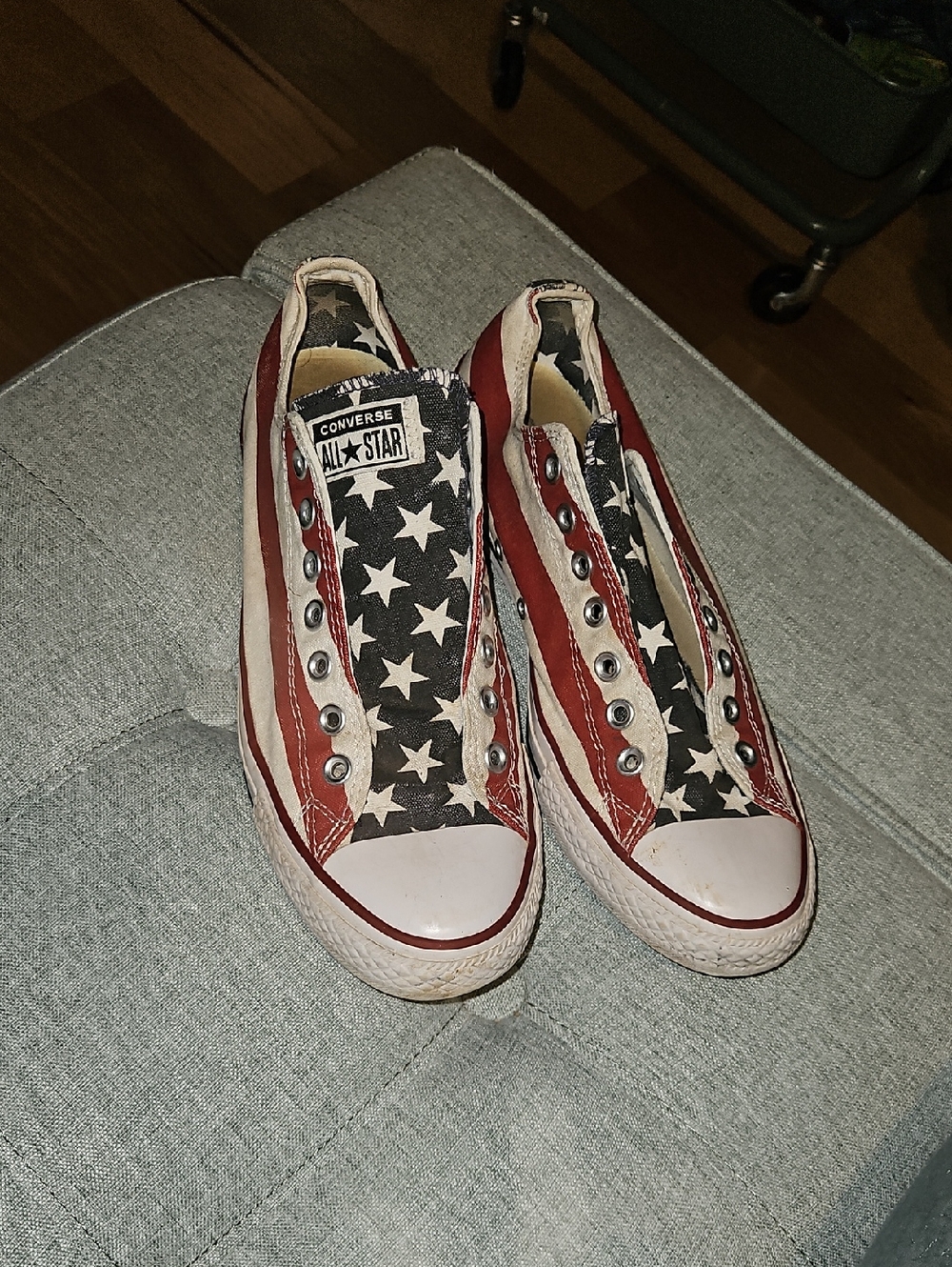 Converse Low Top Sneakers in Red White Blue Flag Print